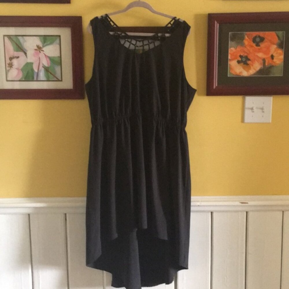 Dots Cut-Out Embellished Neckline High Low Black Dress